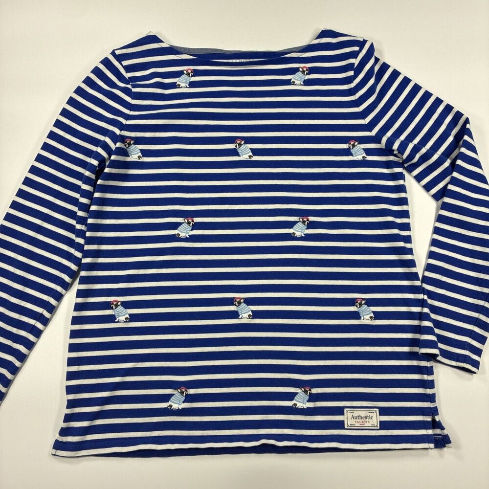 Talbots Top Womens Size Medium Petite Striped French Bulldog Embroidery Nautical